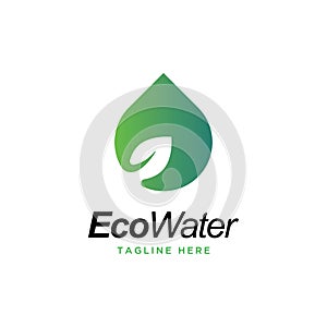 Eco water logo design vector template.water drop with leaf symbol.