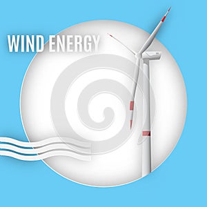 Eco wind energy concept. Energy conservation issues banner in paper art style.