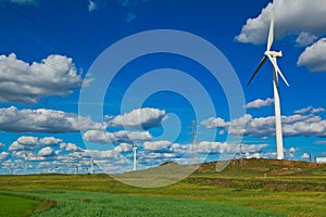 Eco wind power generator on the grassland