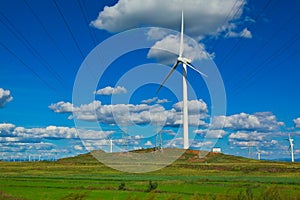 Eco wind power generator on the grassland