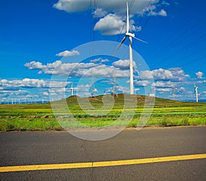 Eco wind power generator on the grassland