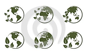 eco world icon set. western and eastern hemispheres. eco friendly conceptual illustrations. isolated vector images