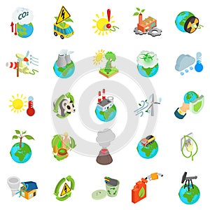 Eco world icons set, isometric style