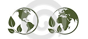 eco world icons. western and eastern hemispheres of the earth. isolated vector images