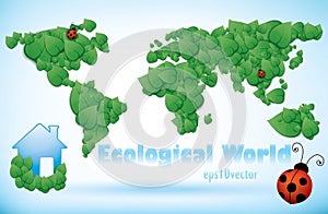 Eco World Map Of Green Leaves