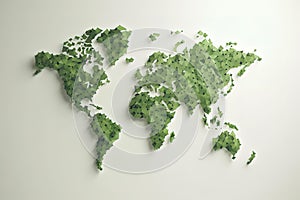 Eco world map made of green leaves, concept ecology. Generative AI