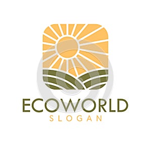 Eco World vector logo design. Landscape logotype.