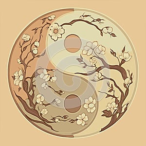 Eco yin yang icon collage of herbal leaves in dull and color tones. Ecological environment vector