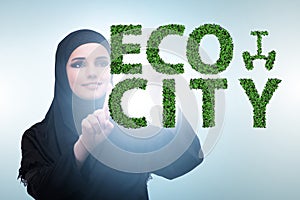Ecocity ecology concept with businesswoman
