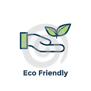 Ecofriendly hand holding plant to illustrate environmental conservation - icon photo