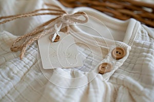 ecofriendly tag on organic cotton baby onesie with soft focus