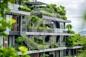 Concept Ecofriendly urban architecture with sustainable design integrating nature and green spaces photo