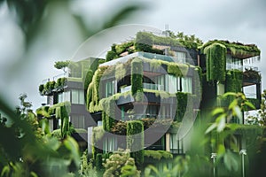 Ecofriendly urban architecture with sustainable design integrating nature and green spaces. Concept photo