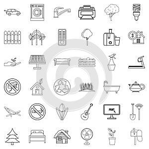 Ecohouse icons set, outline style