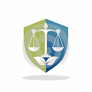 EcoJustice Shield with Scales and Leaves Logo
