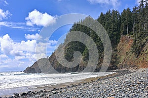 Ecola State Park with Indian Point from Gravel Beach, Pacific Coast, Oregon