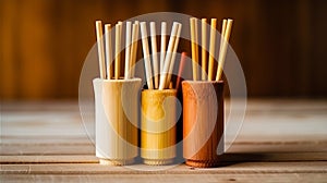 Ecological bamboo cocktail tubes for lemonades and drinks. Concept: Safe eco-friendly tableware without harm to the planet.