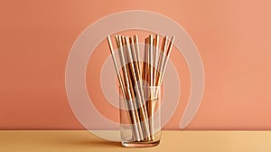 Ecological bamboo cocktail tubes for lemonades and drinks. Concept: Safe eco-friendly tableware without harm to the planet.