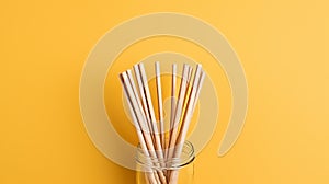 Ecological bamboo cocktail tubes for lemonades and drinks. Concept: Safe eco-friendly tableware without harm to the planet.