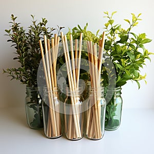 Ecological bamboo cocktail tubes for lemonades and drinks. Concept: Safe eco-friendly tableware without harm to the planet