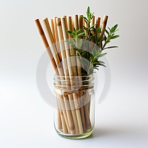 Ecological bamboo cocktail tubes for lemonades and drinks. Concept: Safe eco-friendly tableware without harm to the planet