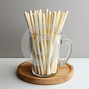 Ecological bamboo cocktail tubes for lemonades and drinks. Concept: Safe eco-friendly tableware without harm to the planet