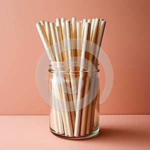 Ecological bamboo cocktail tubes for lemonades and drinks. Concept: Safe eco-friendly tableware without harm to the planet