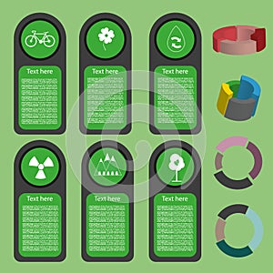 Ecological business green infographic with icons and 3d charts, flat design