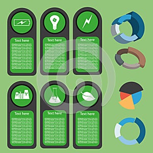 Ecological business green infographic with icons and 3d charts, flat design