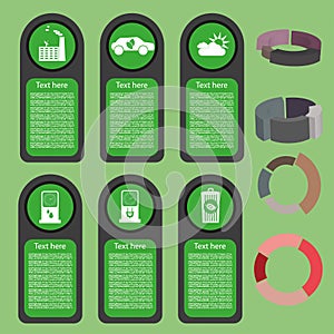 Ecological business green infographic with icons and 3d charts, flat design