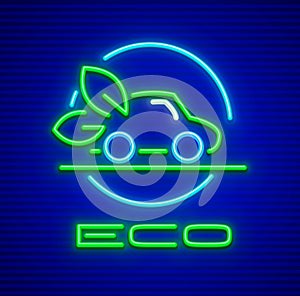 Ecological car preservation nature neon symbol concept