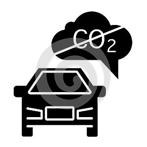 Ecological car solid icon. No CO2 vehicle illustration isolated on white. No exhaust gases glyph style design, designed