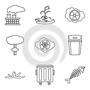 Ecological catastrophe icons set, outline style