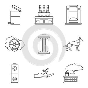 Ecological catastrophy icons set, outline style photo