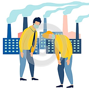 Ecological catastrophy. People are choking on the smoke of the plant. In minimalist style Cartoon flat raster photo