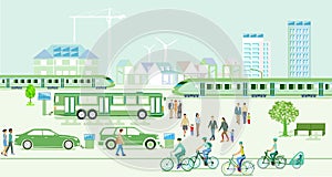 Ecological city with electric vehicles and express trains