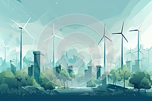 Ecological city and environment conservation Concept green city with renewable energy sources Green city with trees. Generative AI