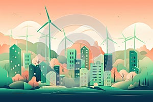 Ecological city and environment conservation Concept green city with renewable energy sources Green city with trees. Generative AI