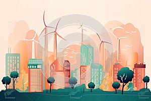 Ecological city and environment conservation Concept green city with renewable energy sources Green city with trees. Generative AI