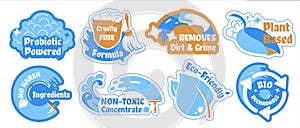 Ecological cleaner sticker set with liquid element
