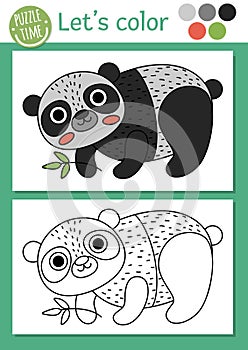 Ecological coloring page for children with panda bear. Vector eco awareness outline illustration with cute animal. Color book for