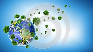 Ecological concept of the environment with the cultivation of trees . Planet Earth. Physical globe of the earth