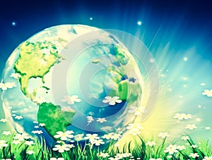 Ecological concept of the environment with the cultivation of trees. Planet Earth. Physical globe of the earth. Elements