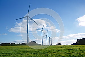 Ecological electric energy windmills in meadow