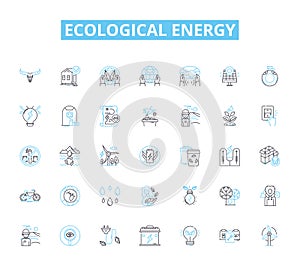 ecological energy linear icons set. Solar, Wind, Hydroelectric, Geothermal, Biomass, Biofuel, Composting line vector and