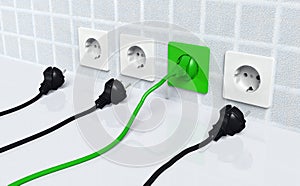 Ecological green plug into a green socket