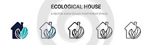 Ecological house icon in filled, thin line, outline and stroke style. Vector illustration of two colored and black ecological