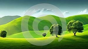 Ecological idea wallpaper featuring a green natural scene with trees and hills.