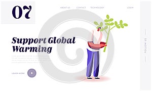 Ecological Issues, Global Warming, Environment Care, Day of Earth Website Landing Page. Man Planting Tree to Reduce co2