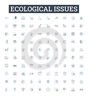 Ecological issues vector line icons set. Ecology, Conservation, Pollution, Deforestation, Climate, Biodiversity, Waste